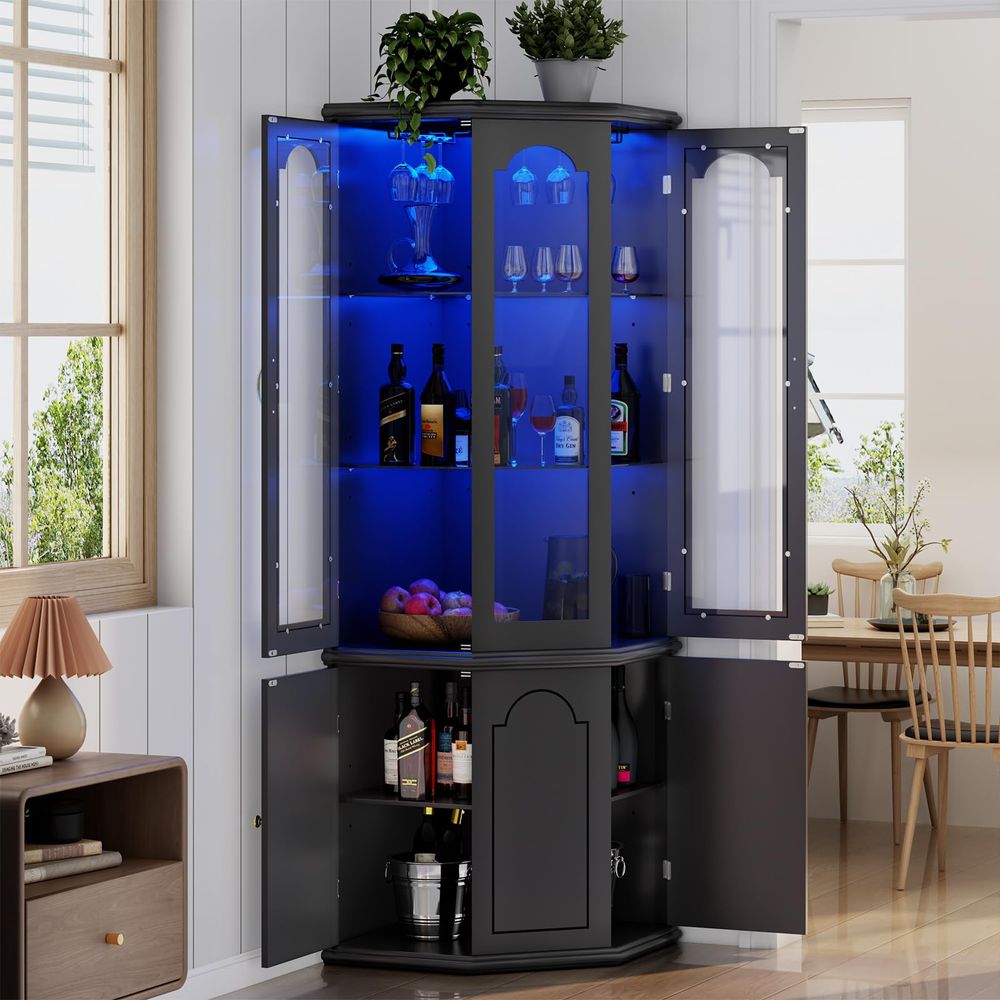 Wine & Beer Tours Of Nova Scotia - Corner Bar Cabinet w LED Lights,