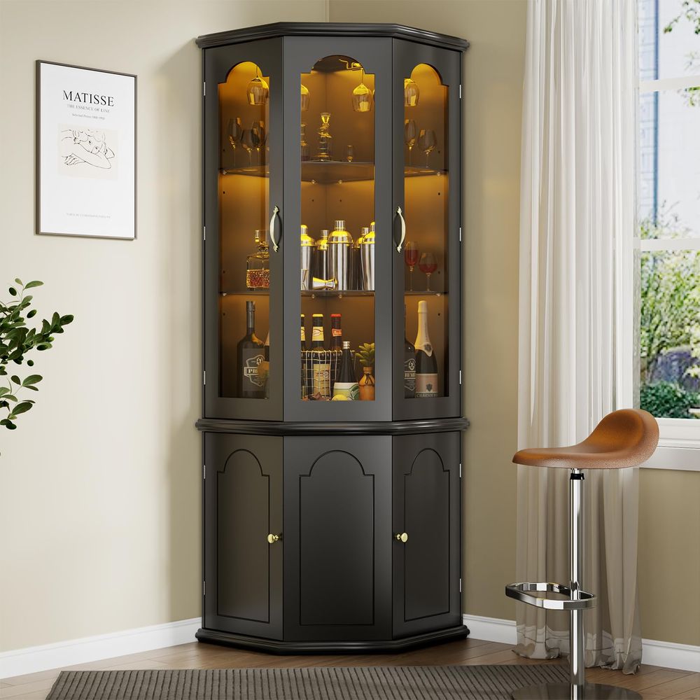 Corner Bar Cabinet w LED Light - Wine & Beer Tours Of Nova Scotia 评论和价格
