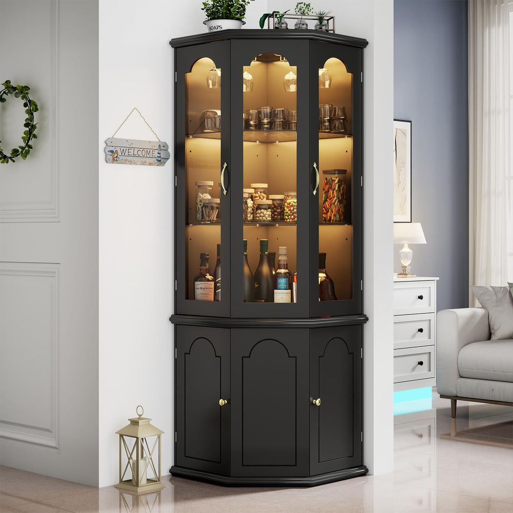 Corner Bar Cabinet w LED Light - Wine & Beer Tours Of Nova Scotia 评论和价格